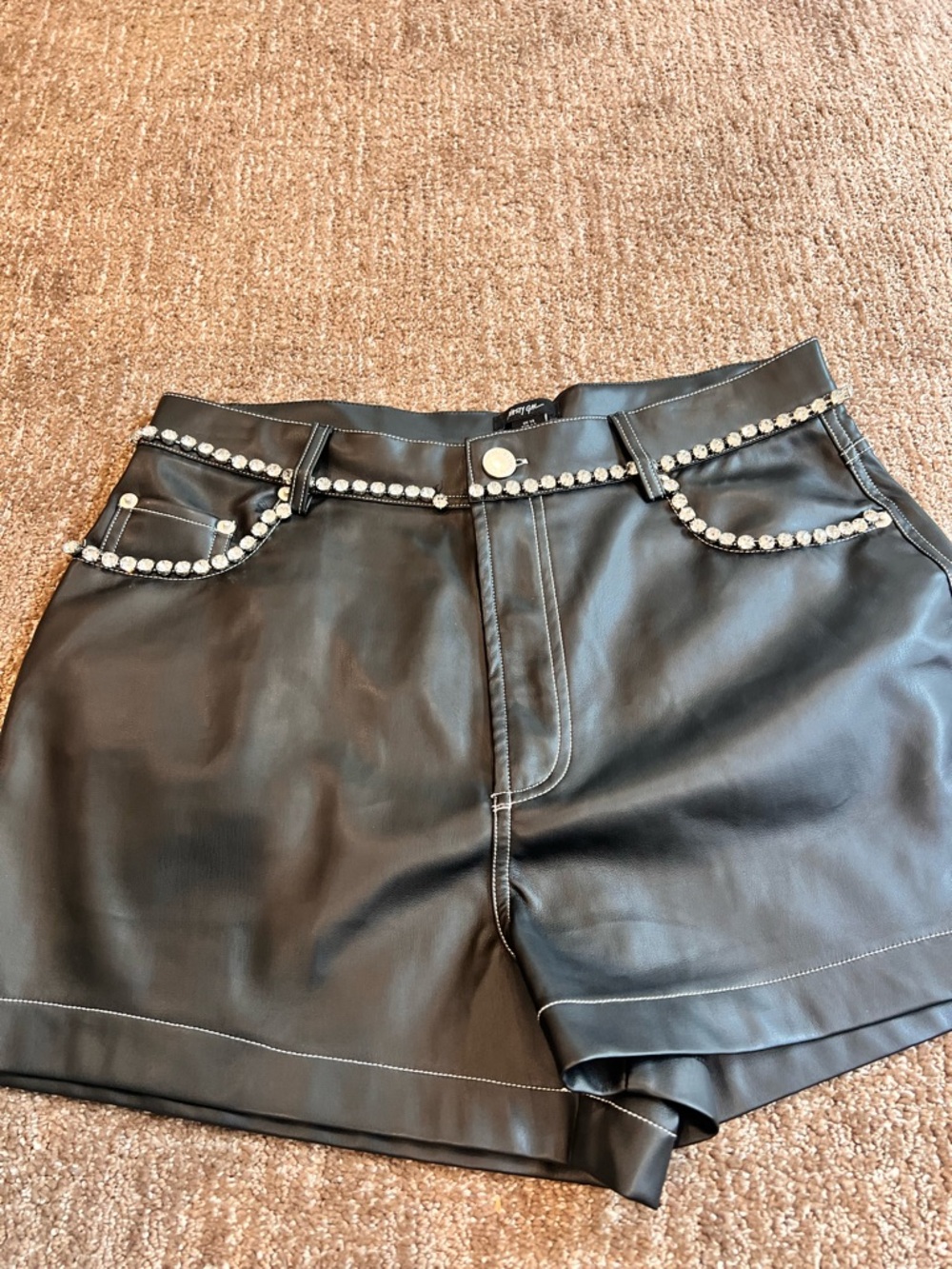 Nasty Gal Women’s Size 12 Mid Rise Jeweled Sequin Festival Shorts Faux Leather